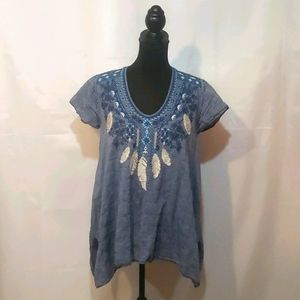 Johnny Was 3J Workshop blue short sleeve shirt